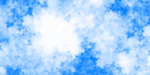 Blue sky with white clouds as background. Nature land romantic sky. Blue designed grunge texture in vintage background. Abstract Aquarelle painted cloudy blue sky various natural clouds and smoke. 