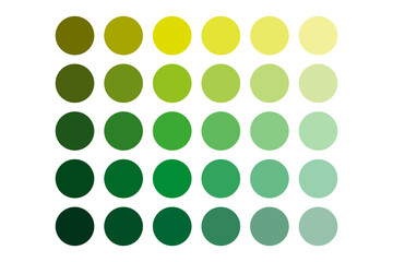 Green circle palette. Leaf tone gradients. Round color swatches. Nature inspired pattern.
