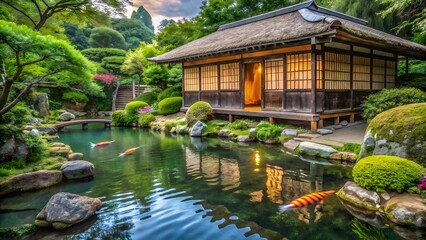 Japanese Garden House and Koi Pond