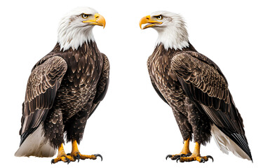 Obraz premium Two realistic photographs of an eagle, in white and grey colors with a transparent background png