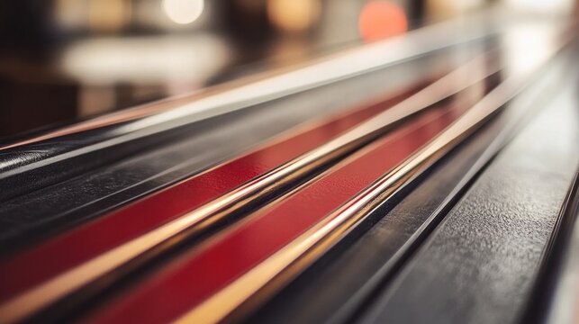 Close-up view of parallel ski edges, showcasing color variations.