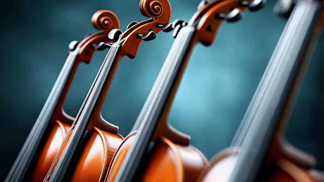 Beautiful close-up of string instruments showcasing fine craftsmanship and detail in a serene studio setting