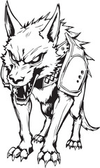 Werewolf in armour. Hand drawn vector illustration