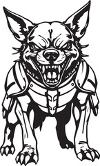 Werewolf in armour. Hand drawn vector illustration