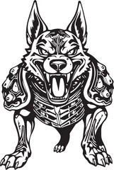 Werewolf in armour. Hand drawn vector illustration