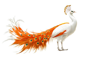 Fototapeta premium White peacock with orange crown, transparent background PNG