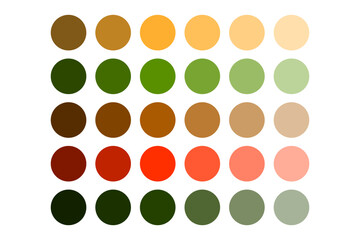 Natural color palette. Circle shape gradient. Earth tone collection. Vector pigment chart.