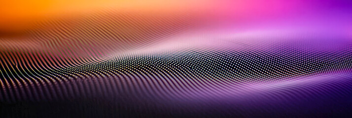 The artwork features a mesmerizing composition of fluid waves in rich purple and orange hues, creating a soothing and tranquil visual experience during dusk