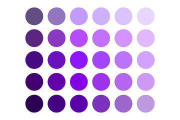 Purple circle palette. Gradient color dots. Round vector swatches. Violet tone pattern.