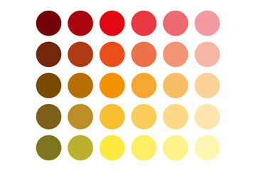 Warm color palette. Circle shape layout. Autumn tone gradient. Vector swatch set.