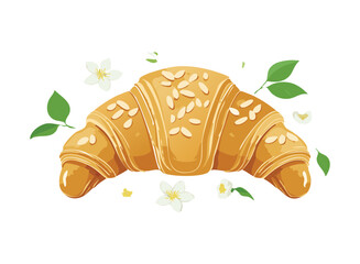 illustration of a croissant with fresh green leaves
