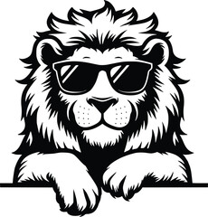 Obraz premium Lion Head, Lion Head Silhouette, Black and White Lion Head