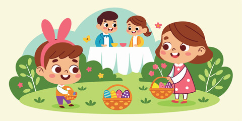 Happy Easter Calligraphy Design with Swirls and Decorative Elements Vector Image Graphic Art Illustration of Easter