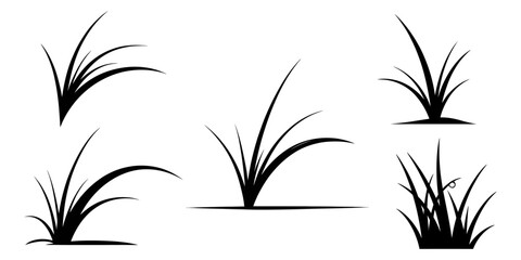 vector set silhouette of reeds - black, grass bundle. long grass silhouette set, Set of horizontal banners of meadow silhouettes with grass, Set of flat grass elements illustration, grass silhouette.