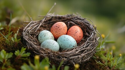 Obraz premium Colorful eggs in meadow