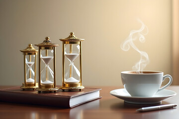 Time Management Concept with Hourglasses, Productivity and Efficiency Illustration, Sand Flow Symbolizing Deadlines, Organized Priority System