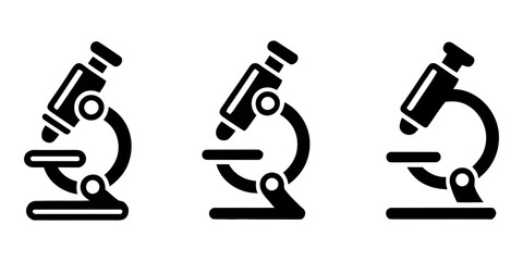Microscope silhouette icon set vector on whtie background, An illustration featuring a black microscope silhouette set against a clean white background depicting a laboratory microscope with detailed.