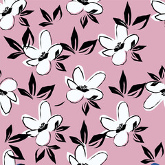 Exotic hand drawn flowers, seamless patterns with floral for fabric, textiles, clothing, wrapping paper, cover, banner, home decor, abstract backgrounds