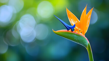 Orange And Blue Bird Of Paradise Flower Closeup
