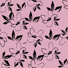 Exotic hand drawn flowers, seamless patterns with floral for fabric, textiles, clothing, wrapping paper, cover, banner, home decor, abstract backgrounds