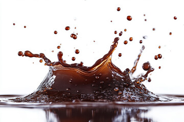 Chocolate splash on white surface.