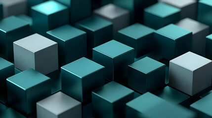 Abstract Geometric Pattern Of Teal And Gray Cubes