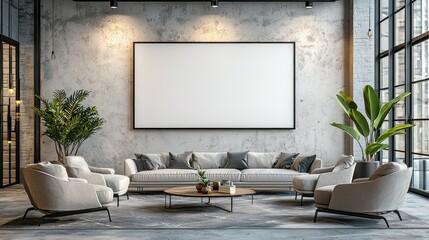 Modern loft living room with blank art display