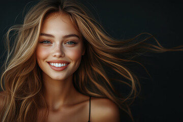 Fototapeta premium Woman with long blonde hair and blue eyes gazing at a sunset over the ocean, lost in thought, standing on a rocky cliff.
