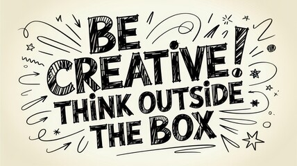  Doodle sketch illustration featuring hand-lettered text (e.g., "Be Creative!" or "Think Outside The Box") in a rough, quirky style