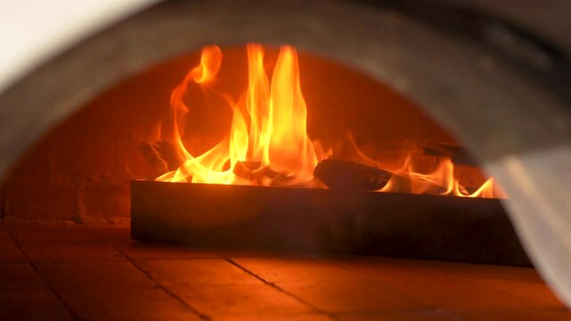 Italian Woodfire Oven - Pizza Brick Oven - Fire Burning Inside