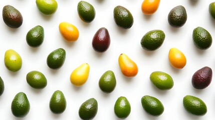 Colorful Avocados Flat Lay Pattern.