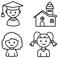 Simple Children's School and Kindergarten Icon Collection