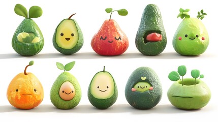 Cute Cartoon Avocados  Pears.
