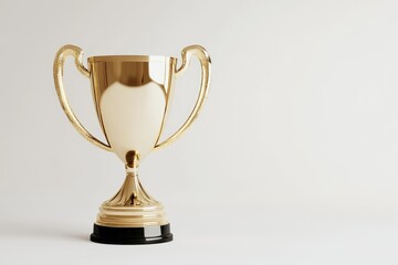 A gleaming golden trophy with elegant handles stands on a white background, symbolizing achievement and victory.