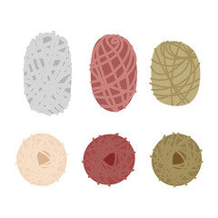 A set of different types of yarn balls