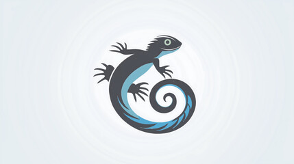 Naklejka premium Minimalist Blue and Black Lizard with Spiral Tail Cartoon Illustration Vector Art Design on White Background