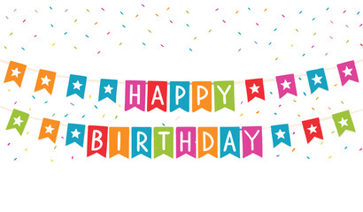 Colorful Happy Birthday Banner with Festive Confetti