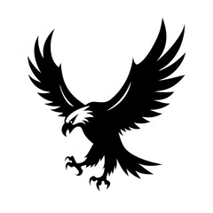 Obraz premium A black vector silhouette of a flying eagle, a majestic bird with powerful wings, evokes freedom