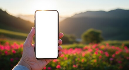 man holding mockup of mobile phone and smartphone