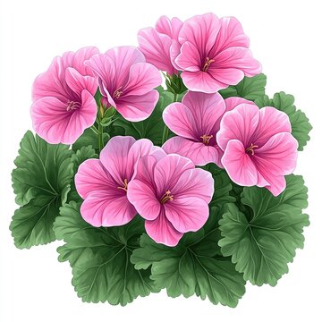 pink geranium flowers green leaves white background clip art preview