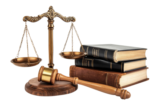 Justice Scales, Gavel and Law Books Legal Concept, Isolated on Transparent Background, law, justice, legal