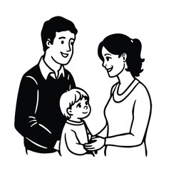 Happy family portrait with father mother and child in monochrome vector illustration