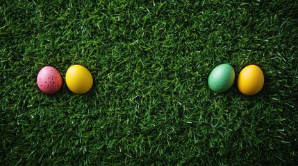 Colorful eggs in meadow