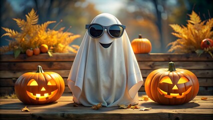 Funny Ghost Sculpture with Sunglasses &ndash; Playful Halloween Decoration
