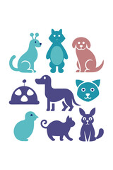 Cartoon Animal Icons for Children: Dog, Cat, Bird