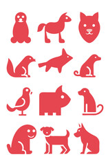 Red Animal Icons: Vector Set of Different Styles