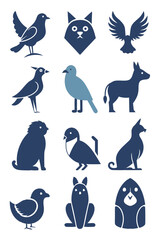 Obraz premium Stylized Animal Icon Collection, Birds and Mammals