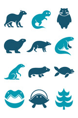 Collection of animal and nature icons on white
