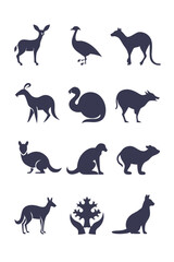 Australian Animals Silhouettes Vector Illustration Design Set