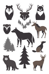 Simple Geometric Animal and Tree Silhouettes Illustration Design